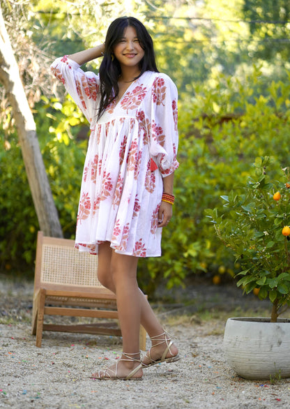 Raya Block Printed Mini Dress White Coral 