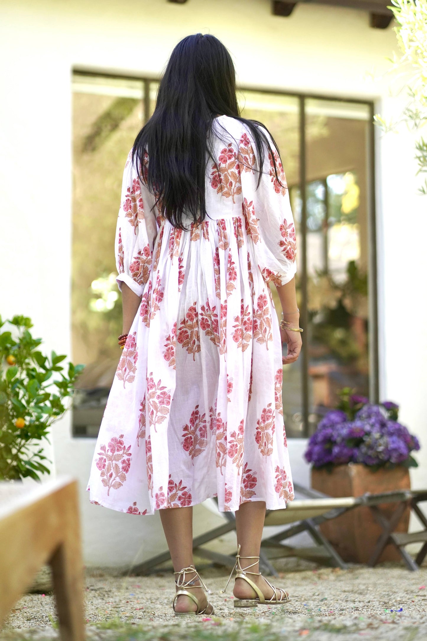 Mylah Midi Dress Block Printed White Coral 