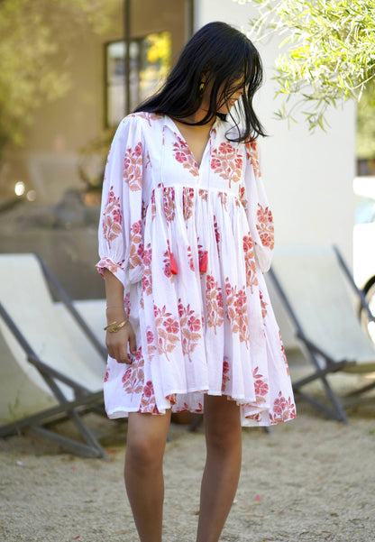 Raya Block Printed Mini Dress White Coral 